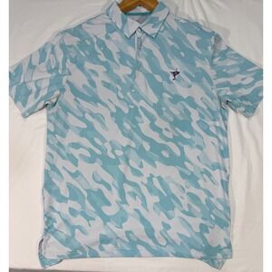 Scales Performance Gear Mens XL Blue White Camo Short Sleeve Golf Fishing Polo